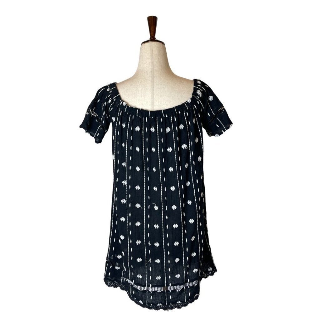 Topshop Black And‎ White Embroidered Off The Shoulder Flowy Tunic Mini Dress 2 - Picture 5 of 10